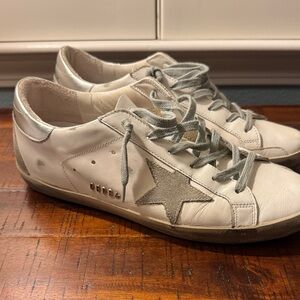 White Leather golden goose Star Sneakers with Gray Accents